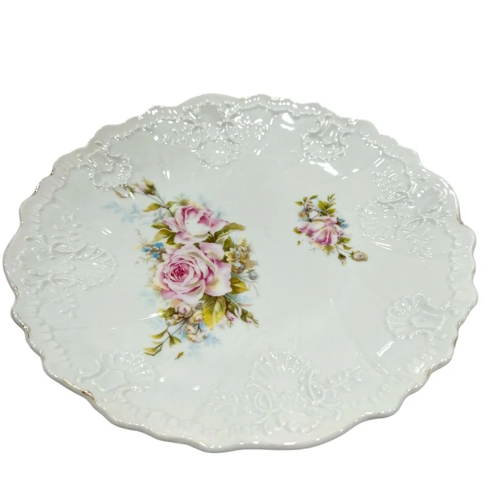 VINTAGE ROSE FLORAL & GOLD CHINA PLATES - SET OF 3